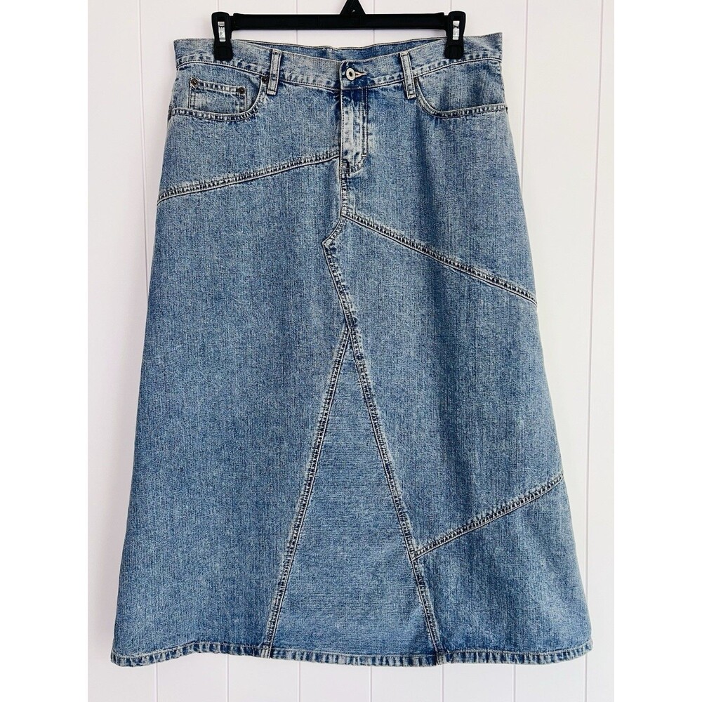 Vintage Carolina Blues 90s Denim Maxi Skirt Size 16 Modest Patchwork Boho